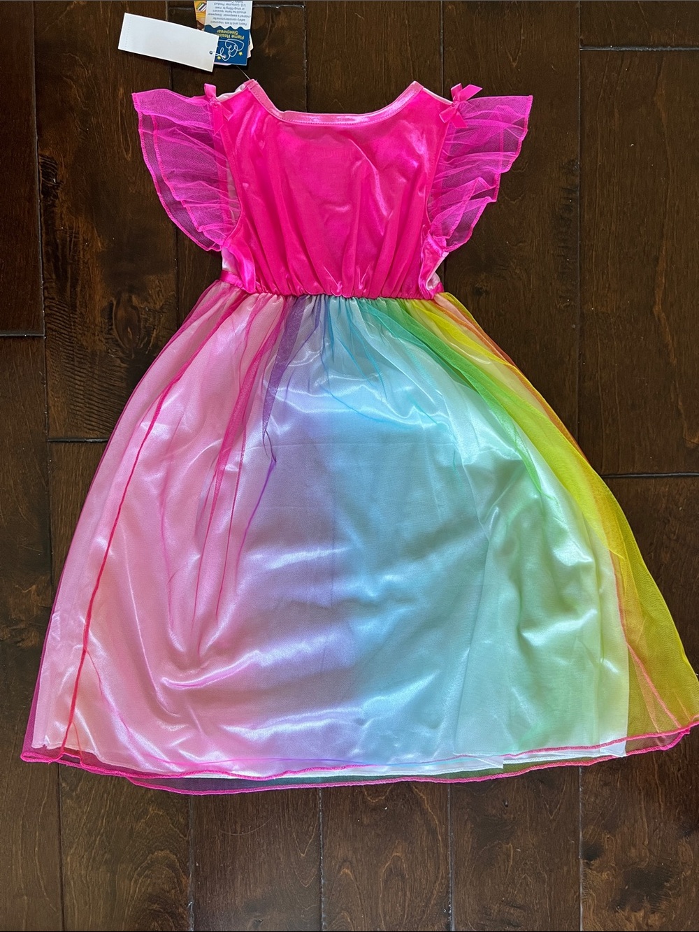 Disney Girls Rainbow Princess Dress in Pink, Yellow, Blue, Green - Picture 3 of 5
